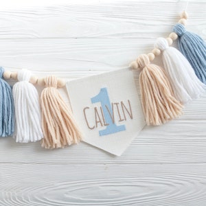 Pastel Boy&#39;s 1st Boy High Chair Banner, Personalized 1st birthday banner, Custom name high chair banner, Teddy Cake Smash Boy party