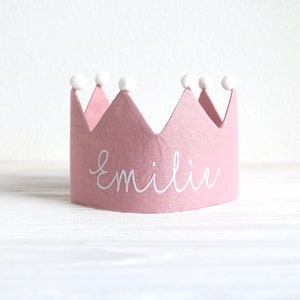 Mustard Yellow Personalized Linen birthday crown, Party crown with Embroidered Name, Kids birthday party, Toddler Linen crown, Fall Birthday image 9
