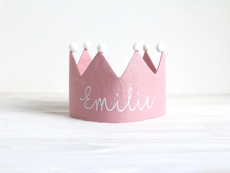 Mustard Yellow Personalized Linen birthday crown, Party crown with Embroidered Name, Kids birthday party, Toddler Linen crown, Fall Birthday image 9