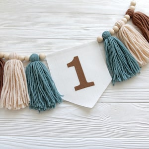 1st Boy High Chair Banner, Earth Tones Yarn Tassel Garland, Under the Sea 1st birthday, Cake Smash Garland, Adventure Awaits Birthday