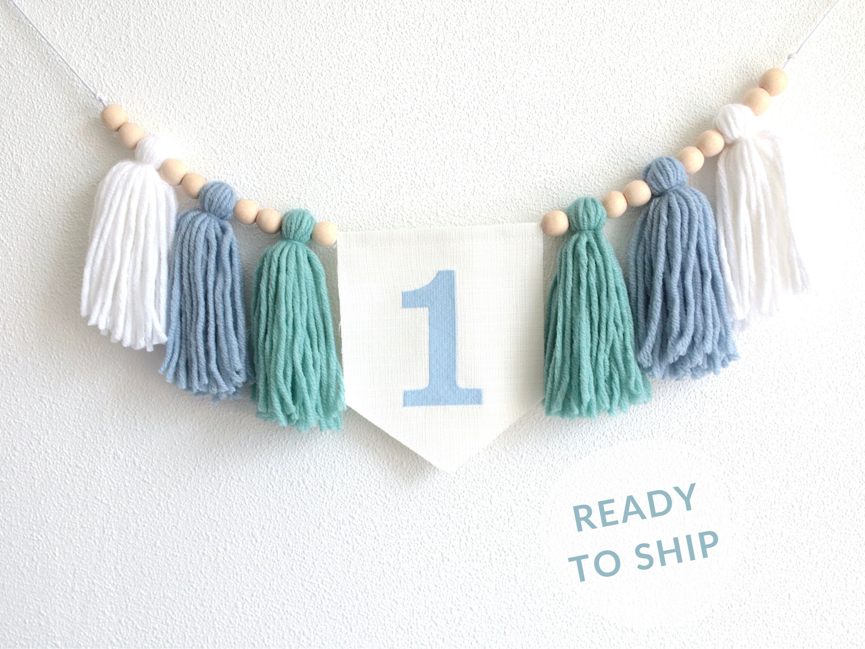 Sea Blue high chair banner, Boy 1st Birthday high chair banner, Tassel bunting, 1st birthday decor