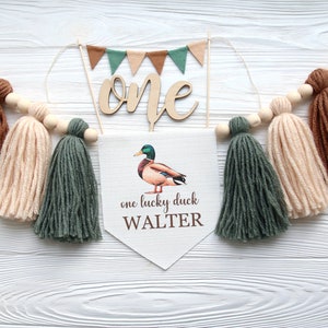 One Lucky Duck Birthday Party Bundle, Mallard Duck cake smash Party Set, Personalized Party Decor, Baby Boy Photo Prop image 3
