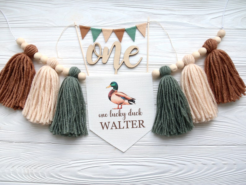 One Lucky Duck Birthday Party Bundle, Mallard Duck cake smash Party Set, Personalized Party Decor, Baby Boy Photo Prop image 3