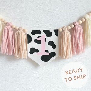 Cow Girl Blush Pink birthday high chair banner, My First Rodeo Yarn Tassel bunting, 1st Birthday Photo Prop, Western Party