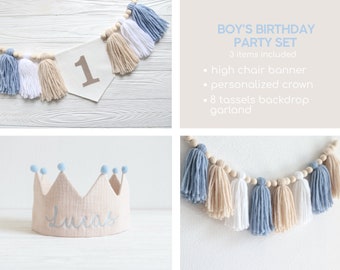 1. Geburtstags-Party-Bundle, Junge Hochstuhl Banner, Baby Blue Cake Smash Party, 1. Geburtstag Dekor, Pastell Geburtstag Dekorationen, Junge Neutral