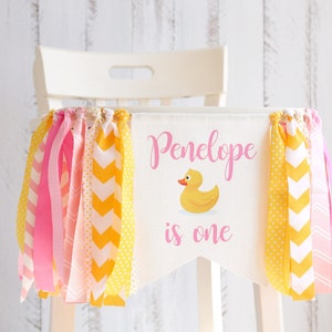 Rubber duck Highchair Banner, Custom baby banner, Rubber duck First Birthday Banner, Personalized duck high chair garland