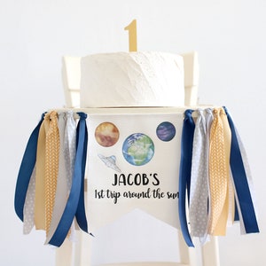 First trip around the sun birthday, Outer space birthday, Personalized space banner, One high chair banner, Custom name banner