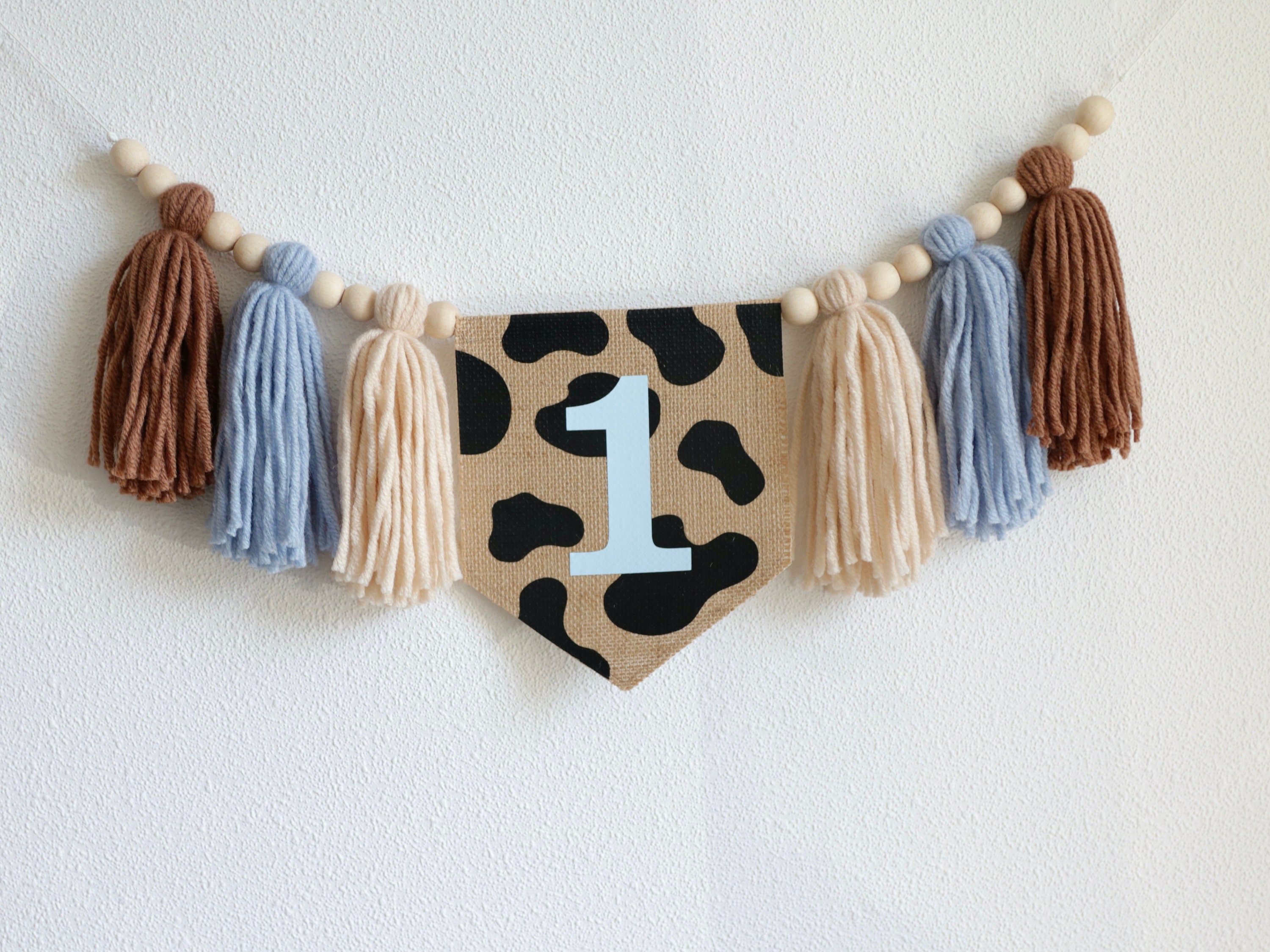 Cow birthday high chair banner Cow boy Cake smash Garland My First Rodeo Yarn Tassel bunting 1st Birthday Photo Prop Western