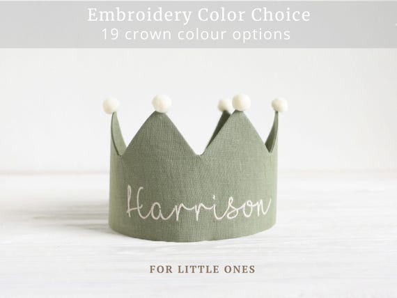 Personalized Linen Birthday Crown, Embroidered Name, Keepsake