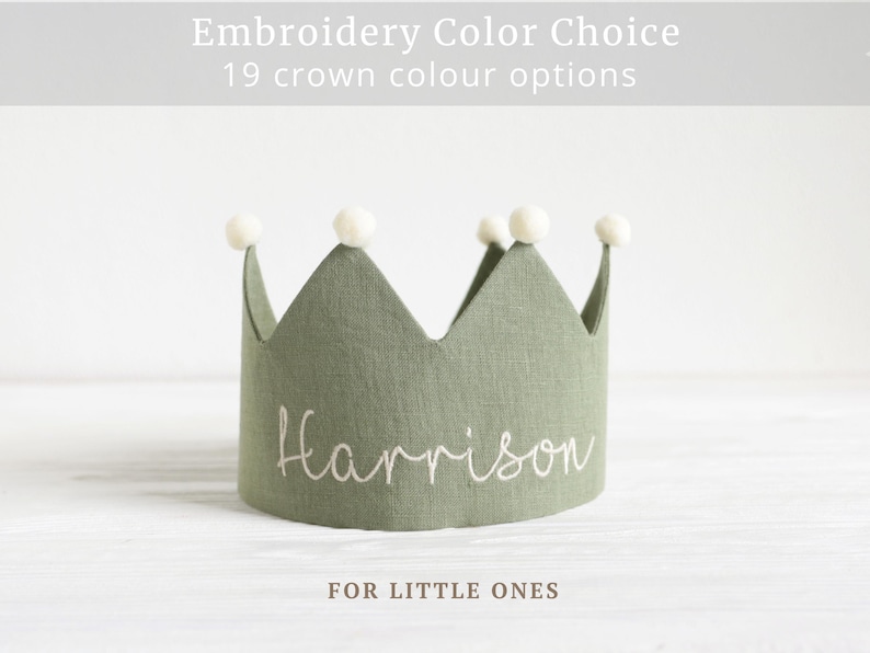 Personalized Linen Birthday Crown, Embroidered Name, Keepsake image 1