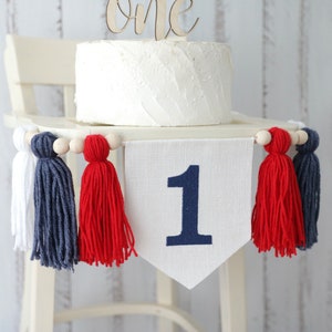 Baseball Highchair Banner, Navy blue and red 1st Birthday, 1st Birthday Cake Smash Garland, Baseball Birthday Decor