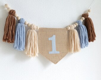 Bear 1st Birthday Brown High Chair Banner, Boy's Yarn Tassel Garland, Beary 1st birthday, Cake Smash Garland, Bear Party