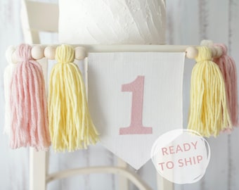 Daisy Tassel Garland Banner For 1st Birthday Highchair Decor - Pink Girl Cake Smash Photo Backdrop, Nursery Wall Hanging