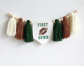 First Year Down Highchair Banner, Football 1st Birthday, Touchdown Style Boy Sport Birthday Decor