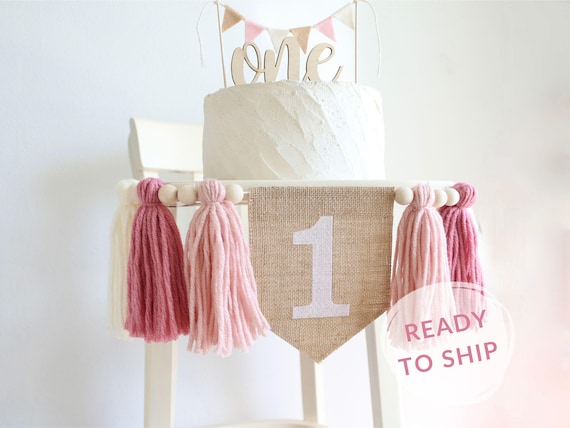 1st Birthday Girl high chair banner, Blush Pink cake smash Garland, Tassel bunting, Boho 1st birthday decor