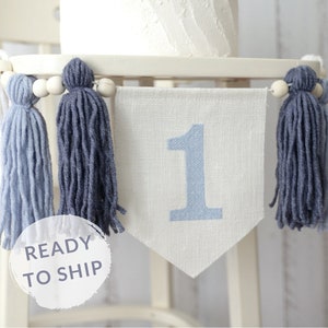 Boy high chair banner, Navy Blue 1st Birthday high chair banner, Tassel bunting, Boho 1st birthday decor