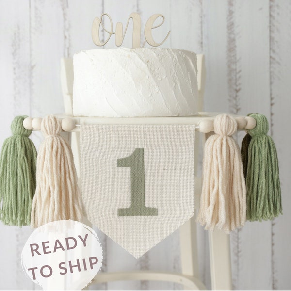 1st Greenery High Chair Banner, Green Tones Yarn Tassel Garland, Nature Green 1st birthday, Olive GreenCake Smash Garland, Neutral Birthday