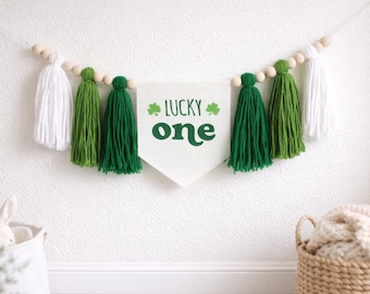 Banner de trébol para primer cumpleaños, Banner de la trona de San Patricio, Banner de la suerte, Accesorio para fotos de cumpleaños, Fiesta de primer cumpleaños