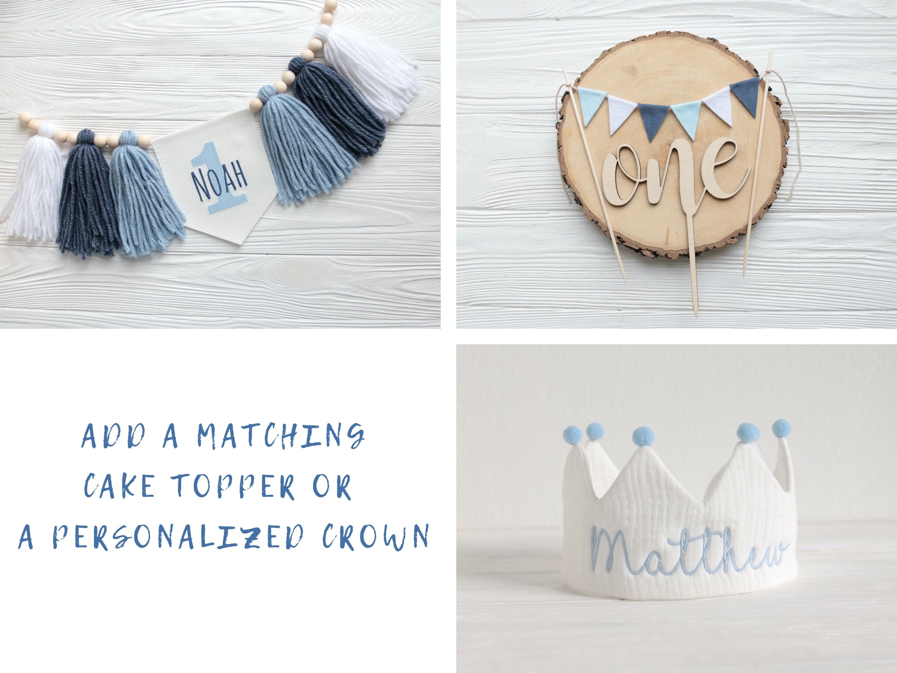 1st Birthday High Chair Banner Decorations - Blue Tassel Garland & Hat For Boy's Party - View #8
