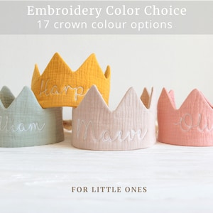 Personalized Muslin birthday crown, Party crown with Embroidered Name, Kids birthday party, First birthday outfit, Toddler fabric crown