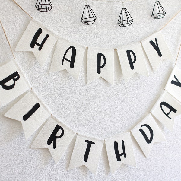 Happy Birthday Black Banner, Fabric Banner, Custom Birthday Banner, Birthday banner, Birthday Party decor