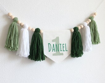 Green 1st Boy High Chair Banner, Hole in One 1st birthday, Golf Cake Smash Garland, Golf Birthday, Custom name Green Shades Banner