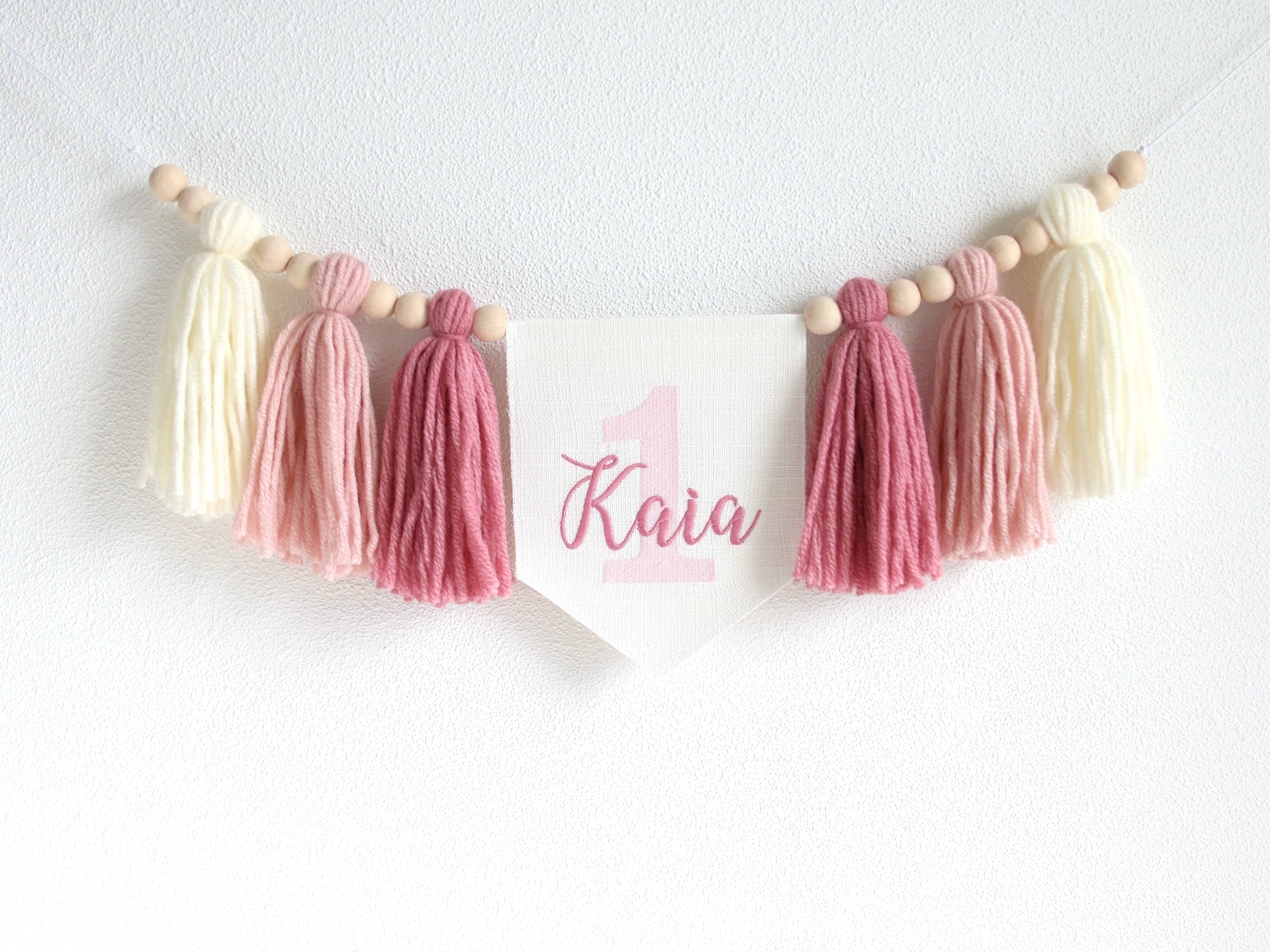 Blush Pink 1st Girl High Chair Banner, Personalized 1st birthday banner, Custom name high chair banner, Shades of Pink, Girl Cake Smash Prop