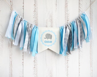 Elephant baby Highchair Banner, Baby Boy Birthday Banner, Boy Baby Shower, Elephant party, Baby blue and grey high chair banner