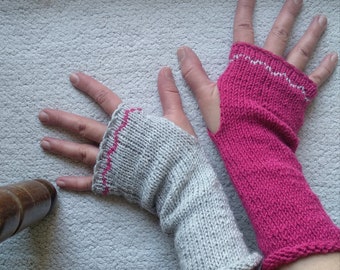 Gray Pink Soft Arm Warmers with Wool