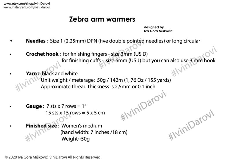 Zebra Arm Warmers KNITTING PATTERN Etsy