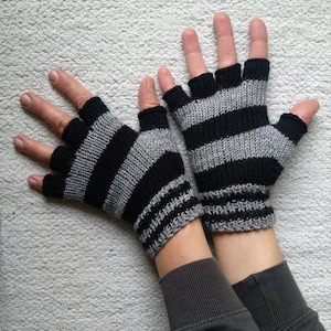 Striped Black and Gray Gloves with Half Fingers, Unisex