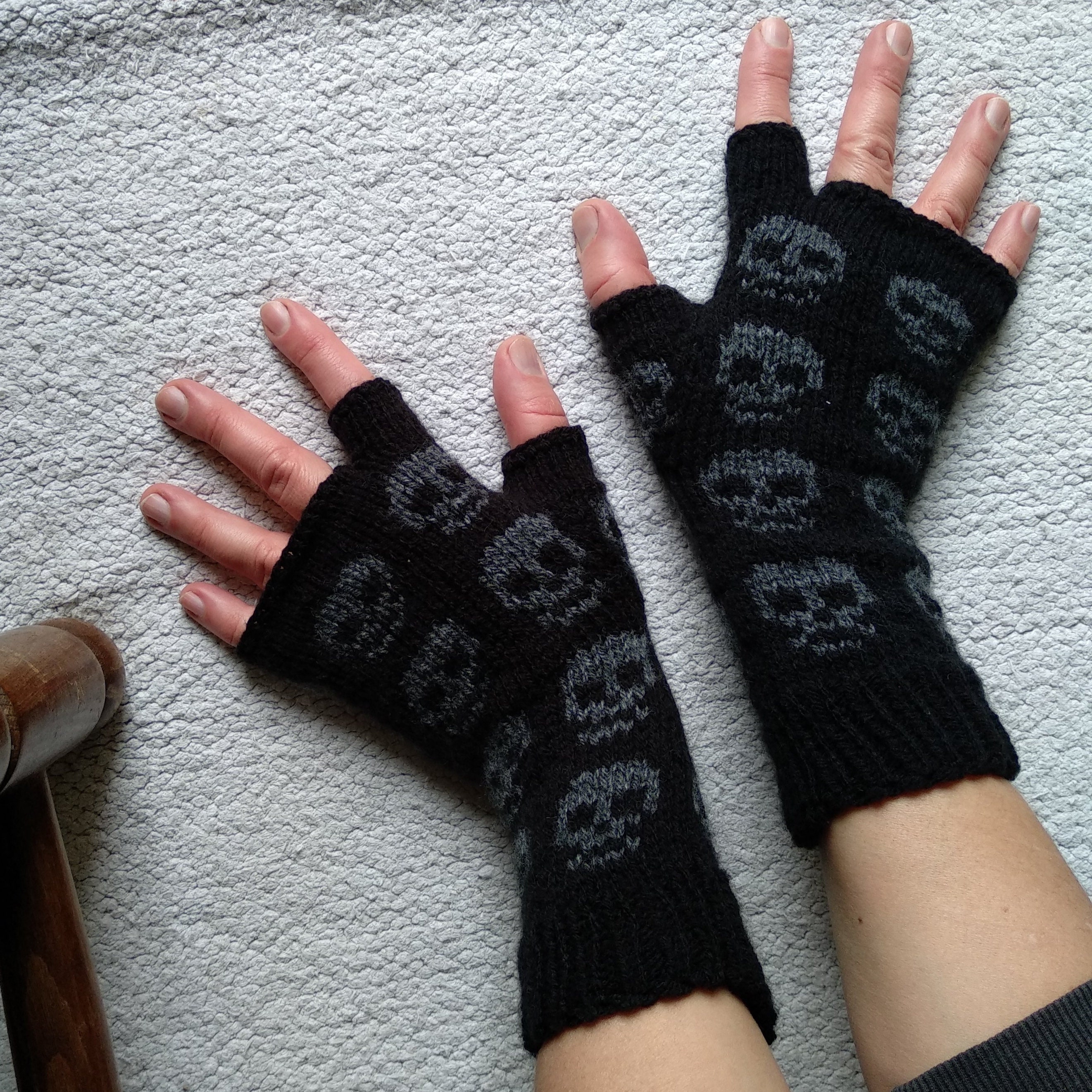 Goth Arm Warmers With Skulls Emo Mittens Women Halloween Etsy