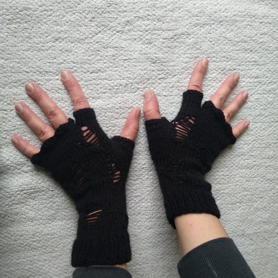 Gothic Unisex Torned Arm Warmers, Emo Fingerless Gloves With Holes
