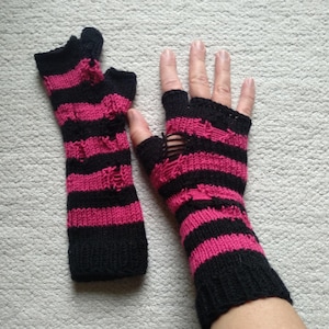 Emo Distressed Pink Arm Warmers, Punk Gothic Style