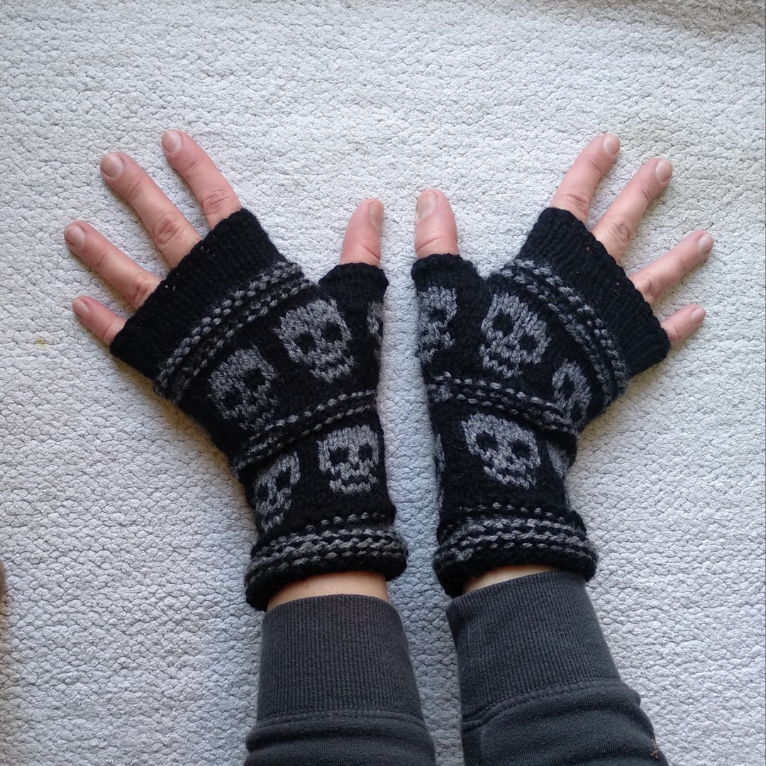 Personalized Goth Arm Warmers With Skulls, Emo Mittens, Women Halloween