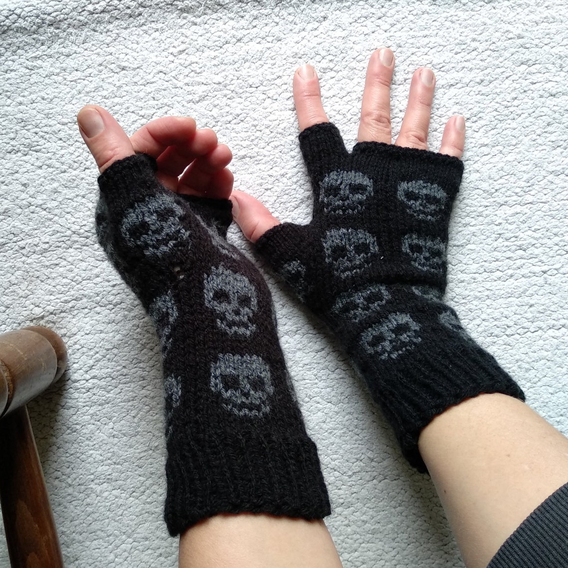 Goth Arm Warmers With Skulls Emo Mittens Women Halloween Etsy