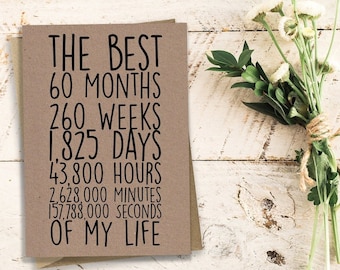 5th anniversary Card for him or her | Five year anniversary card | The Best 5 years of my life