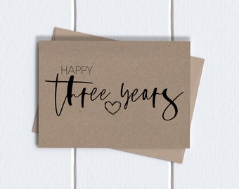 3rd anniversary Card | Three year anniversary card | Happy Three Years