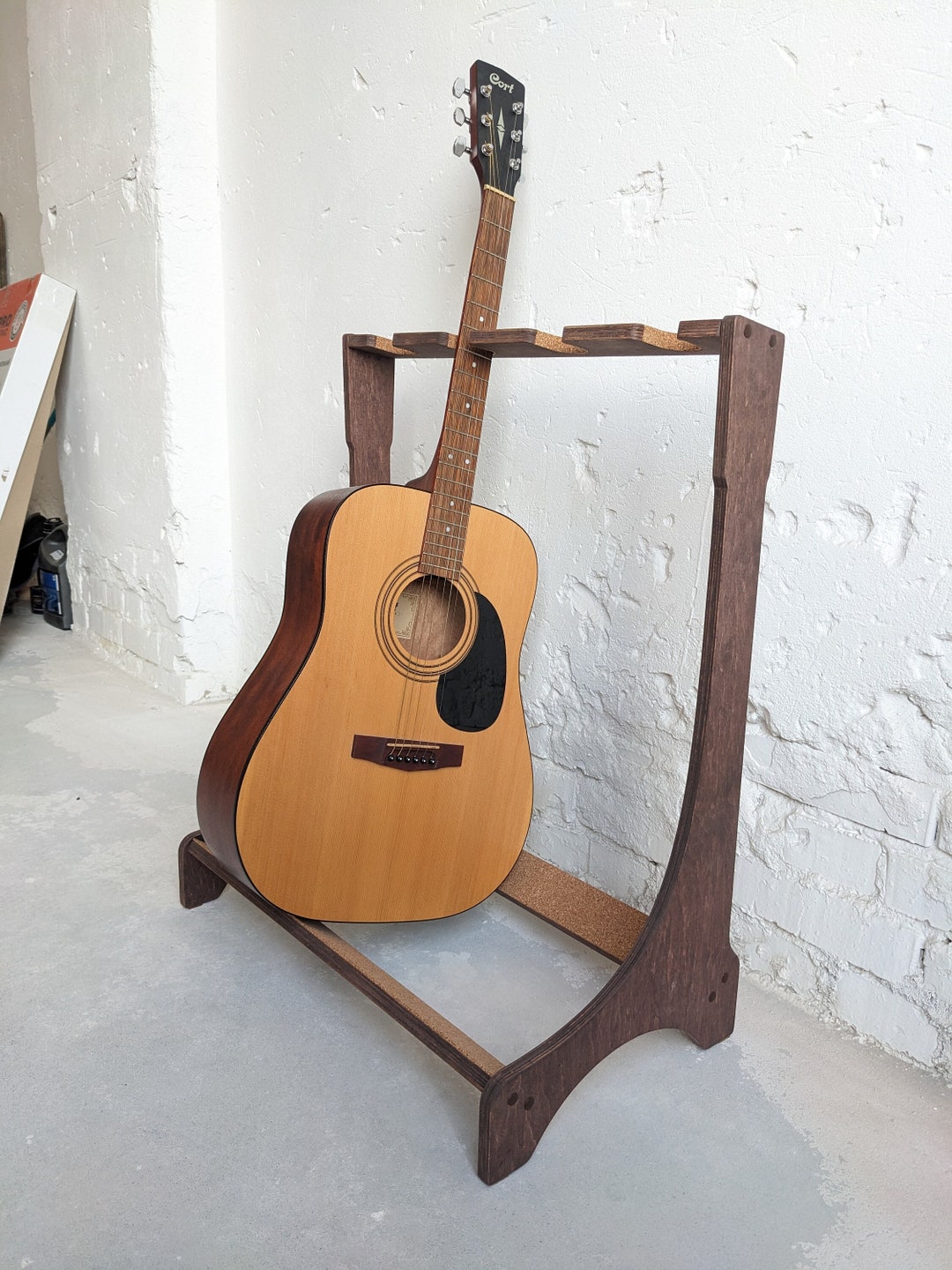 Eco Acoustic Guitar Stand, Hand Built Engraved Wood Guitar Stand