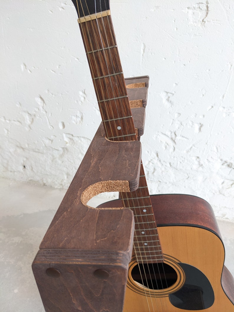Eco Acoustic Guitar Stand, Hand Built Engraved Wood Guitar Stand