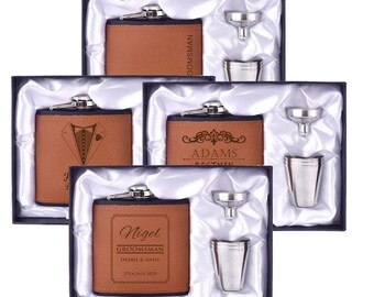 Personalized Leather Flask Set, Groomsman Gift, Wedding Favor