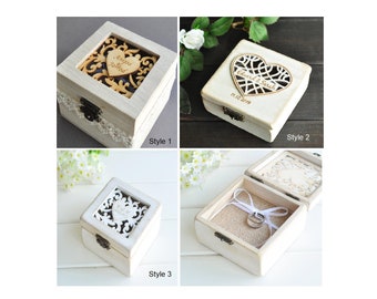 Personalized Wooden Wedding Ring Box, Rustic Ceremony Ring Bearer Pillow