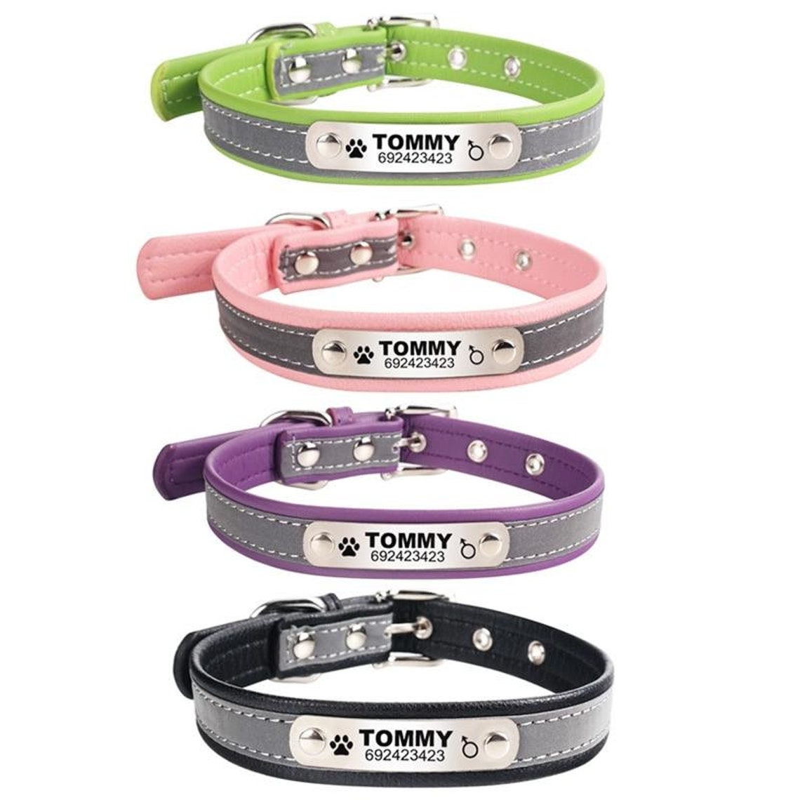 Personalized Reflective Dog Collar with Name and Phone Number Etsy