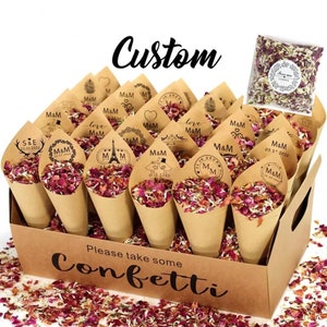 Set 30 Personalized Confetti Cones for Wedding Favors, Custom Confetti Cones