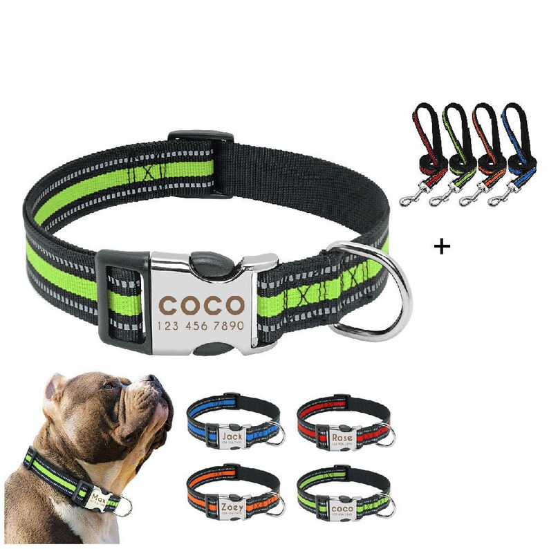 Personalized Reflective Dog Collar with Name and Phone Number Etsy