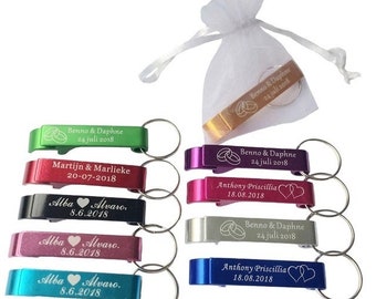 Personalized Bottle Opener Keychain, Wedding Favor with Gift Bag