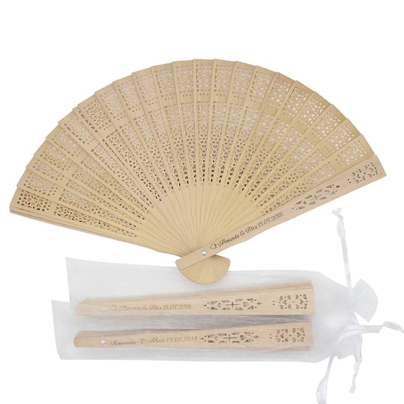 50 Pcs Wedding Hand Fans for Guests with Organza Bags Decorative Bamboo  Folding Fans Bulk Thanks for Coming Fans for Wedding Party Favors Bridal