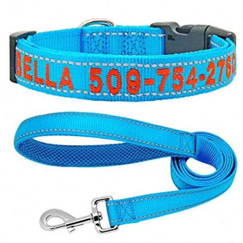 Personalized Reflective Dog Collar Leash Embroidered with Etsy