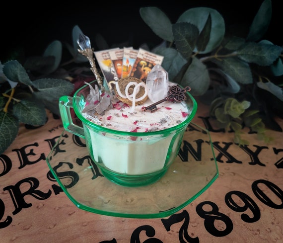 The Seer - Tarot Tea Cup Candle - Vintage Uranium Glassware
