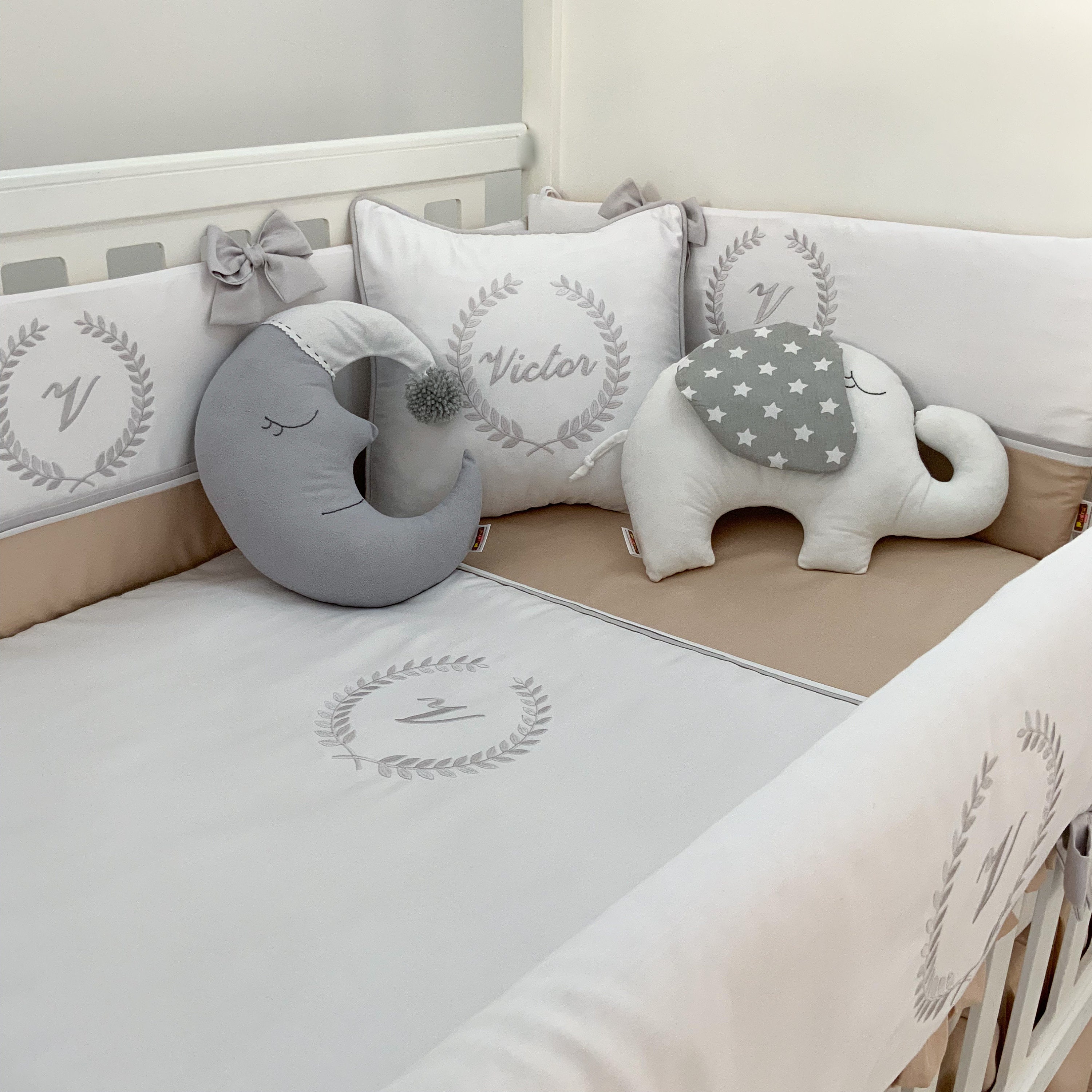 beige crib bedding set